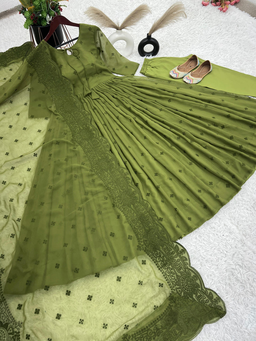 Designer Collection In Faux Georgette With Embroidery Work Gown And Dupatta Set Fully Stitched Ready To Wear