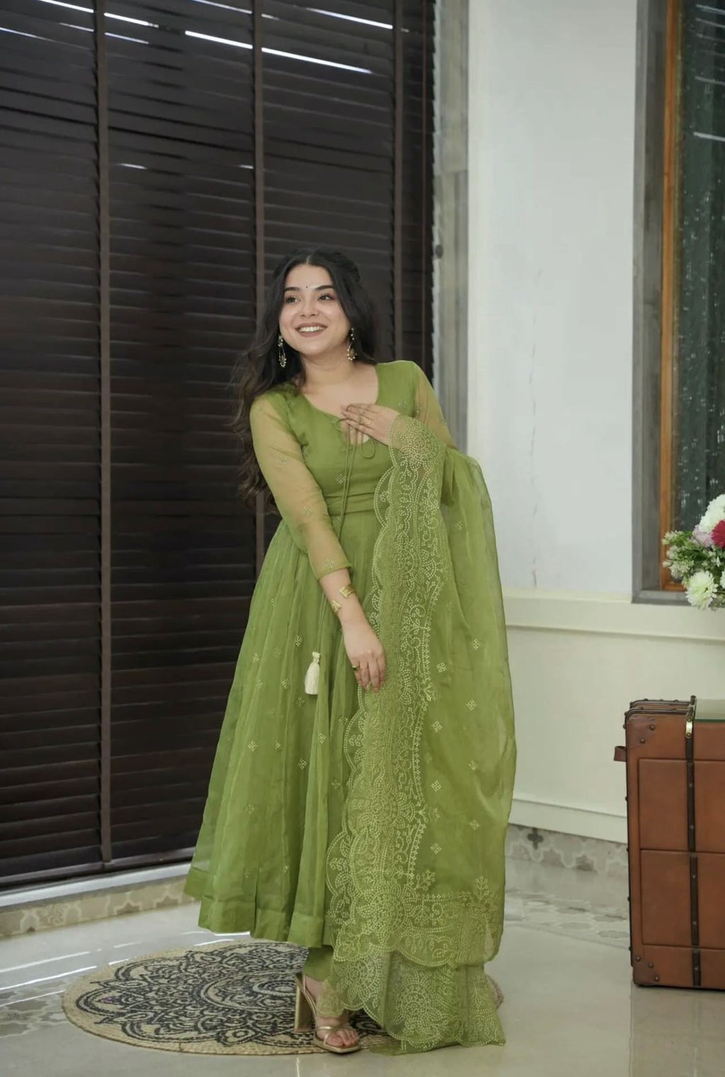 Designer Collection In Faux Georgette With Embroidery Work Gown And Dupatta Set Fully Stitched Ready To Wear