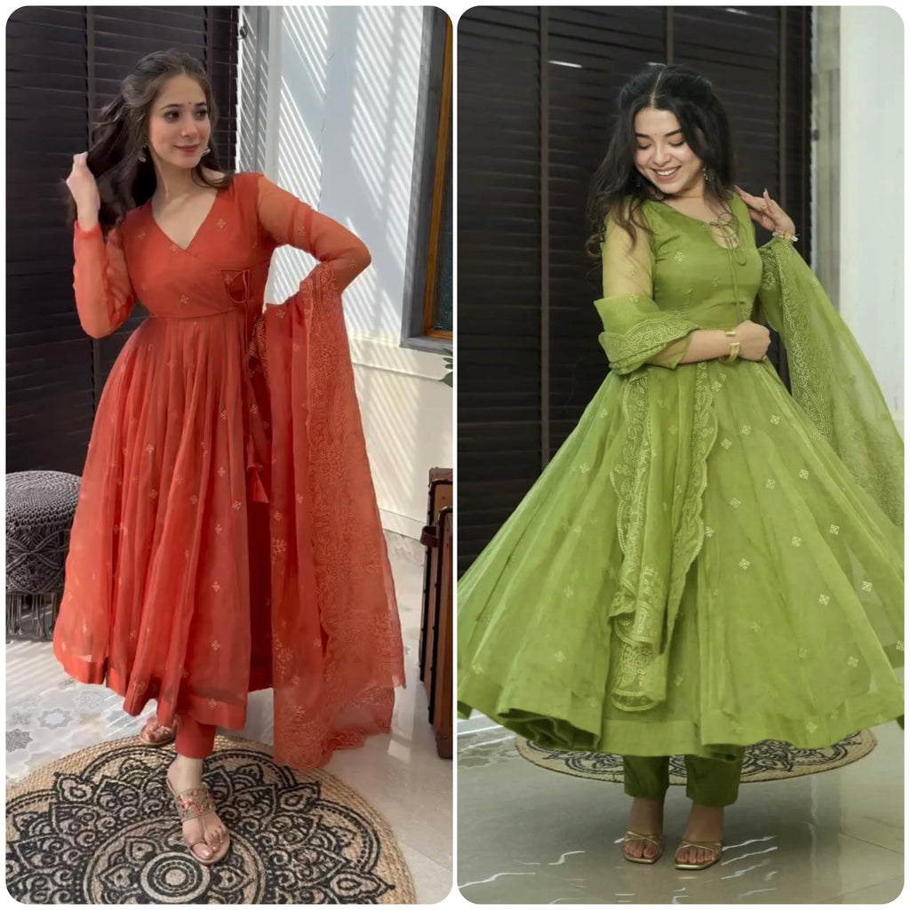 Designer Collection In Faux Georgette With Embroidery Work Gown And Dupatta Set Fully Stitched Ready To Wear