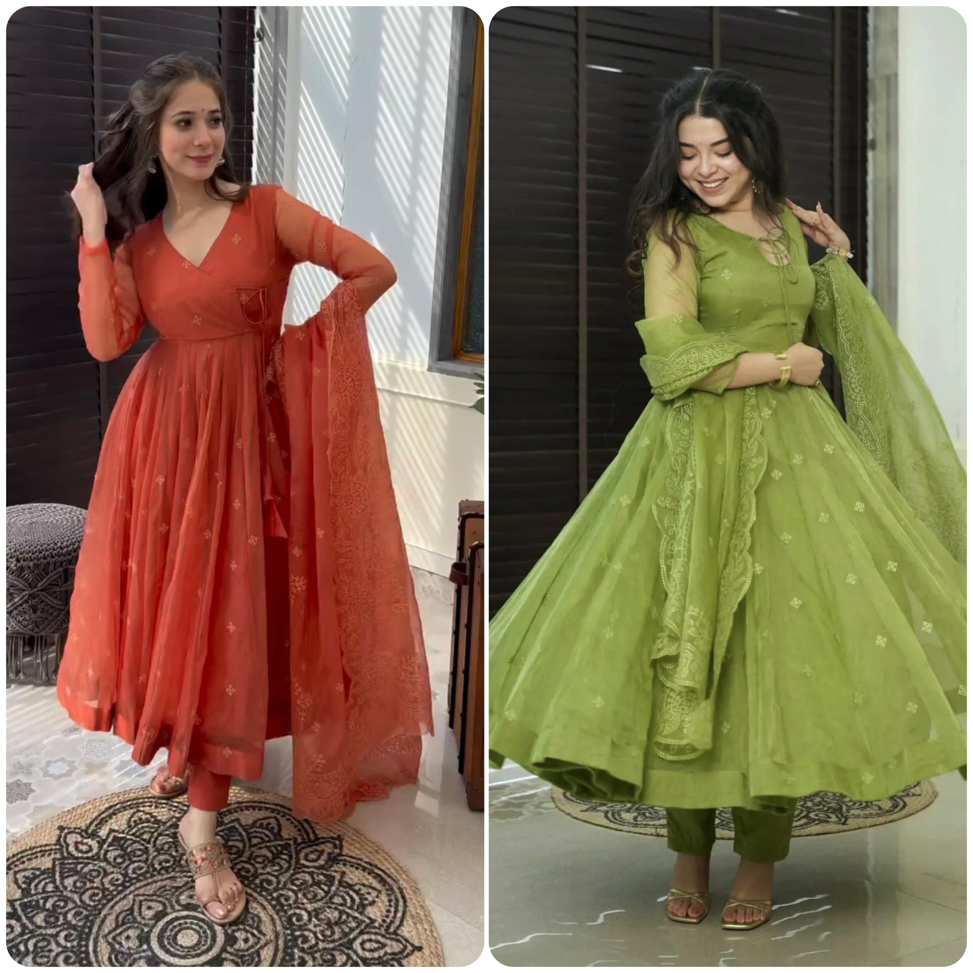Designer Collection In Faux Georgette With Embroidery Work Gown And Dupatta Set Fully Stitched Ready To Wear