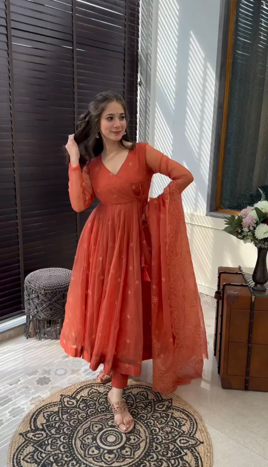 Designer Collection In Faux Georgette With Embroidery Work Gown And Dupatta Set Fully Stitched Ready To Wear