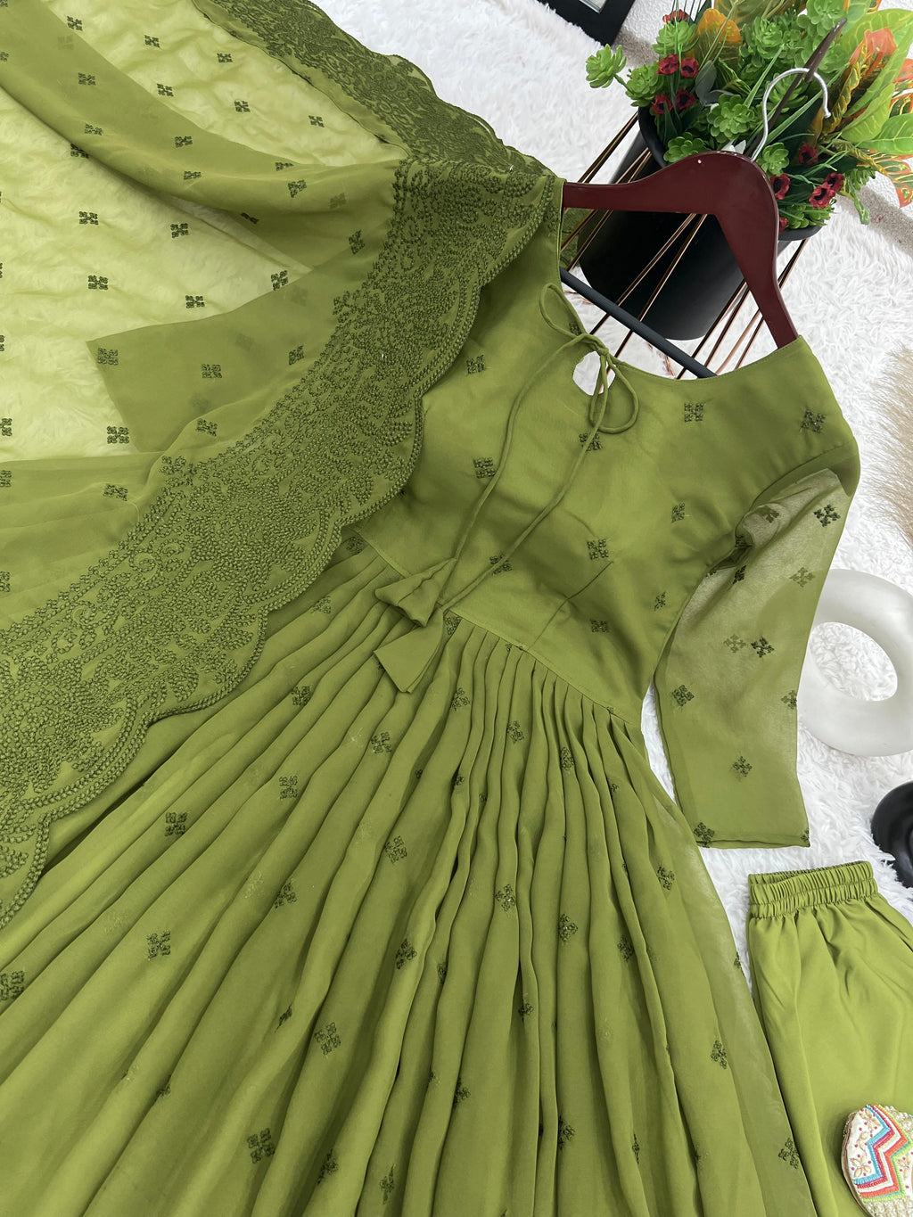 Designer Collection In Faux Georgette With Embroidery Work Gown And Dupatta Set Fully Stitched Ready To Wear
