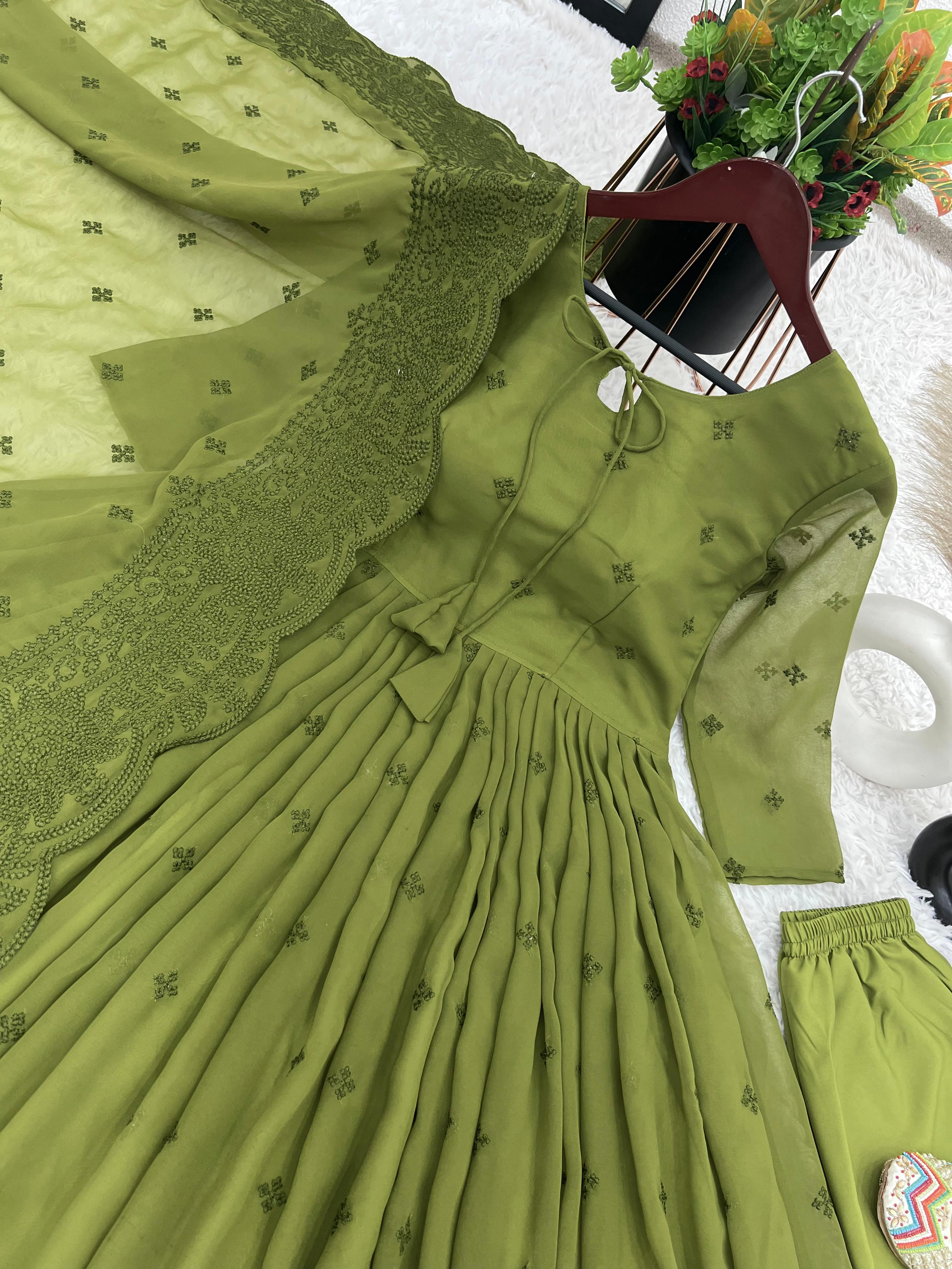 Designer Collection In Faux Georgette With Embroidery Work Gown And Dupatta Set Fully Stitched Ready To Wear