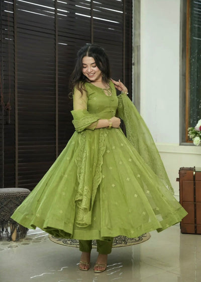 Designer Collection In Faux Georgette With Embroidery Work Gown And Dupatta Set Fully Stitched Ready To Wear