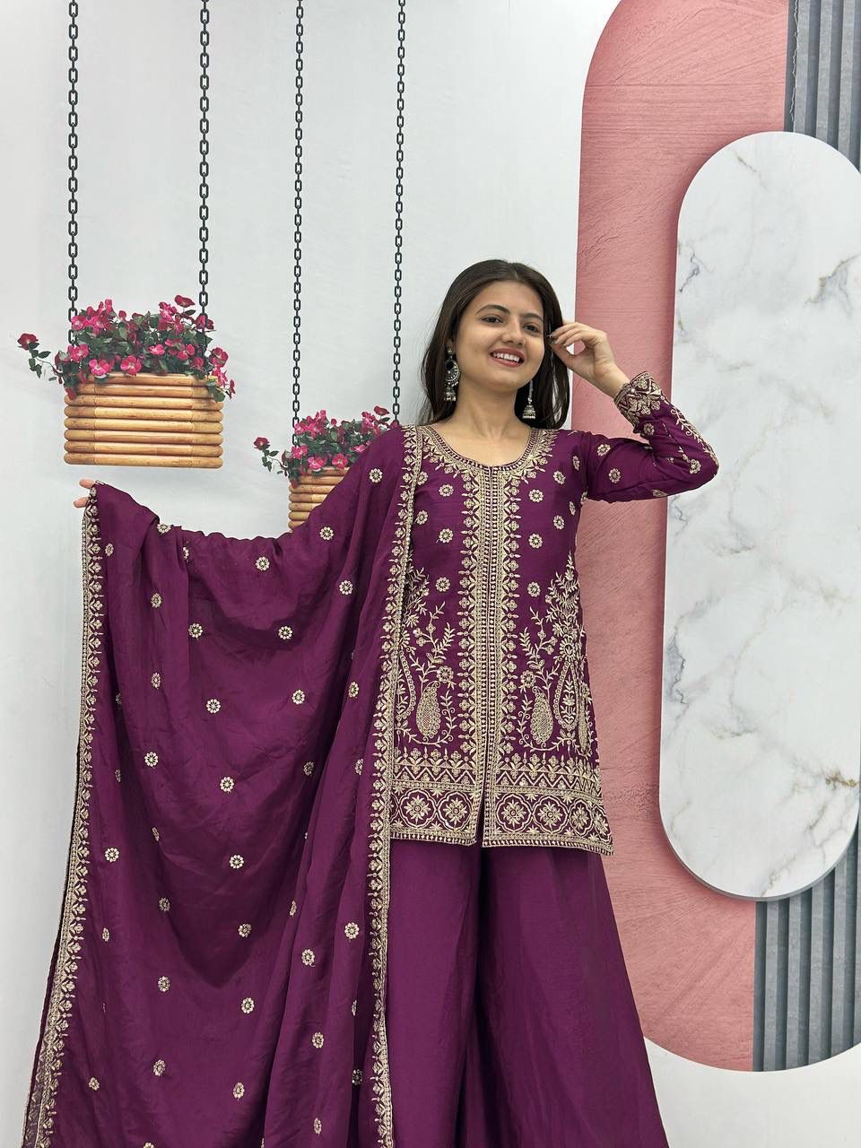 Designer Party Wear Top Plazzo & Dupatta Set👗