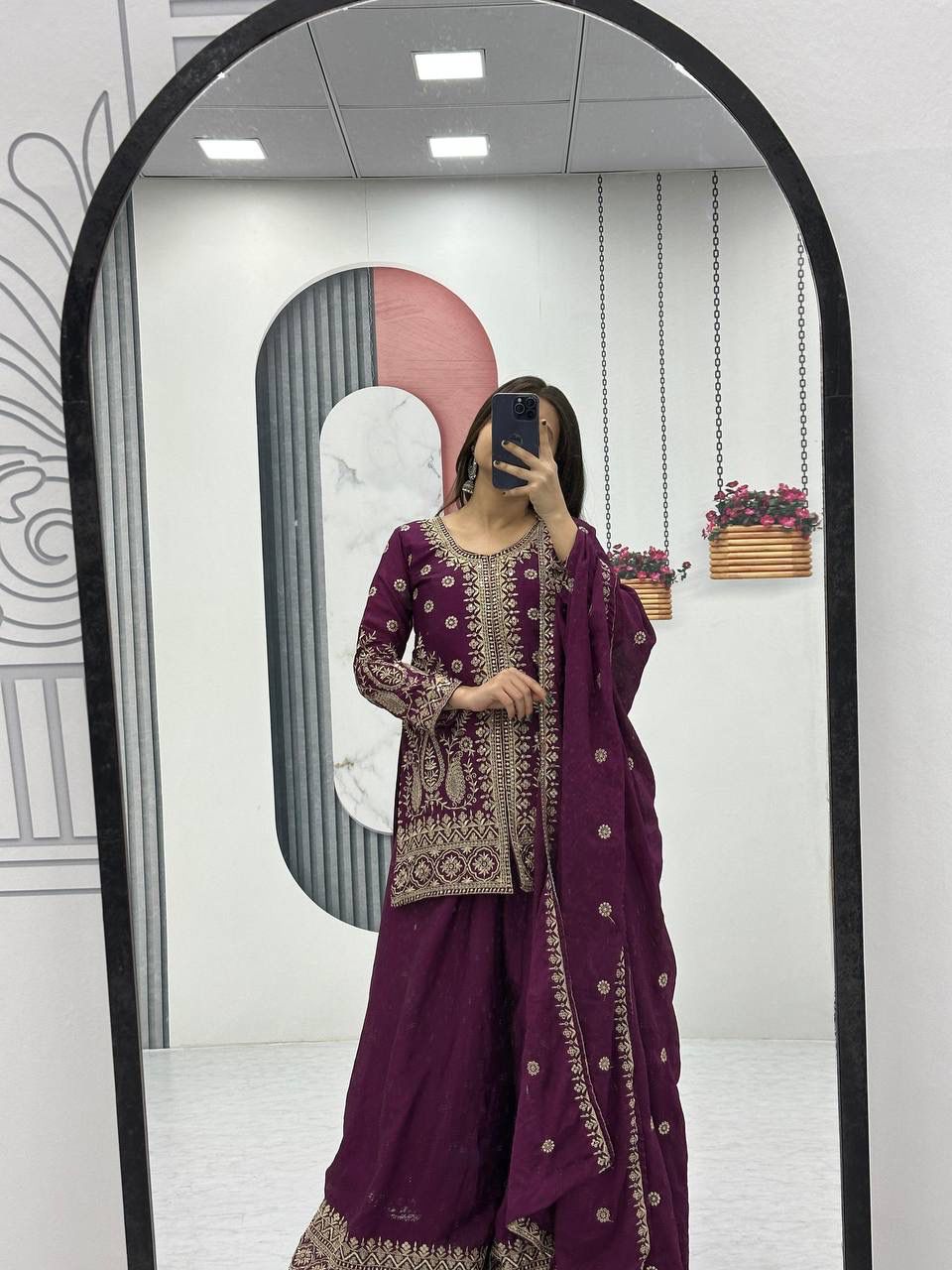 Designer Party Wear Top Plazzo & Dupatta Set👗