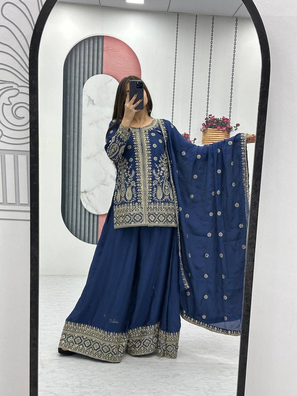 Designer Party Wear Top Plazzo & Dupatta Set👗