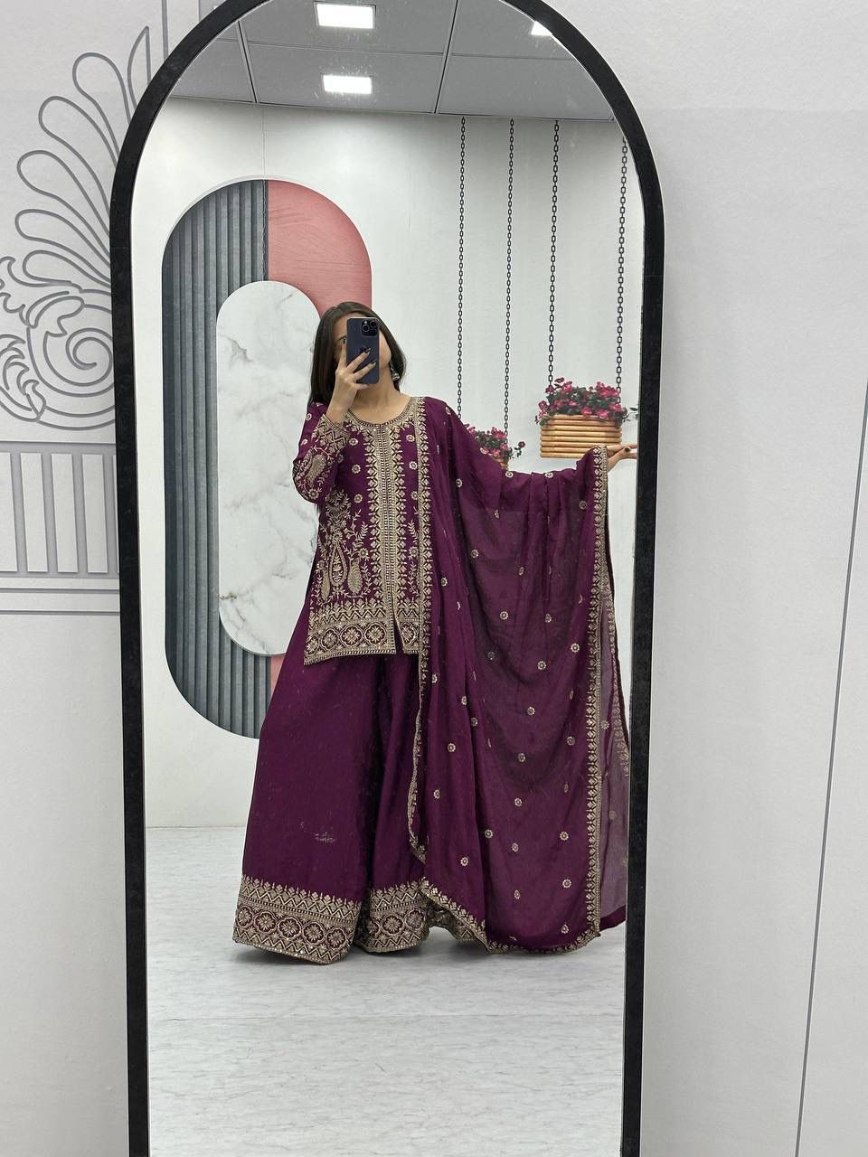 Designer Party Wear Top Plazzo & Dupatta Set👗