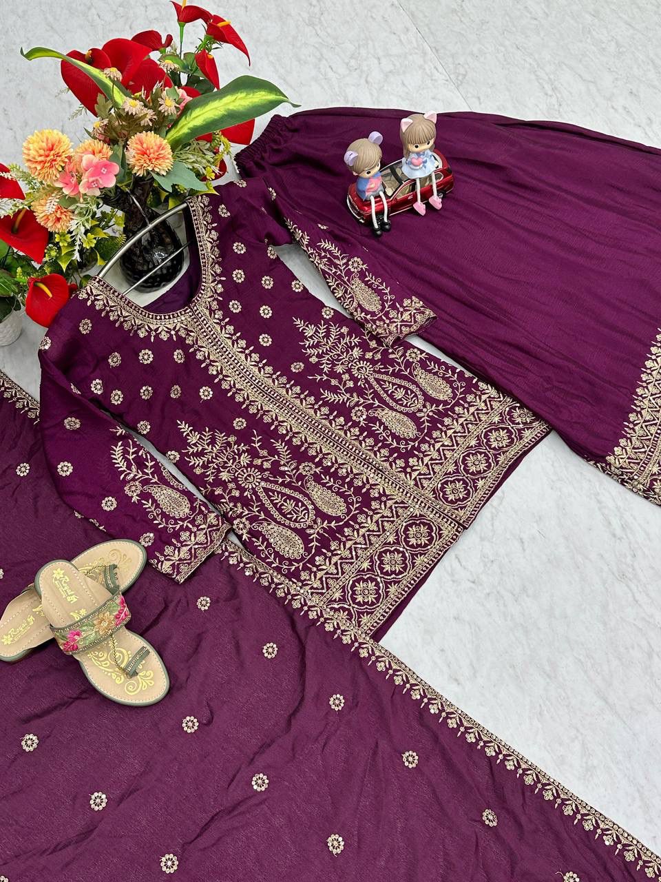 Designer Party Wear Top Plazzo & Dupatta Set👗