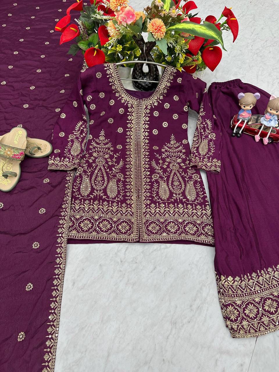 Designer Party Wear Top Plazzo & Dupatta Set👗