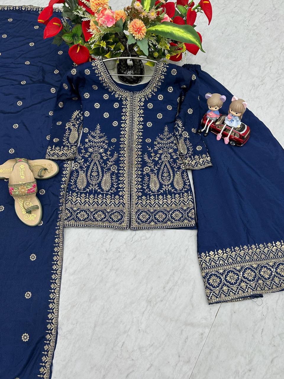 Designer Party Wear Top Plazzo & Dupatta Set👗
