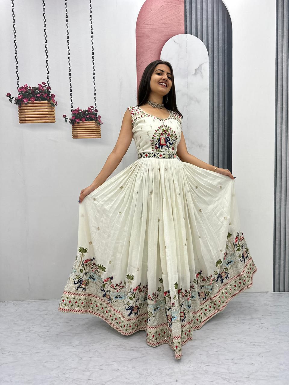 Embroidery Thread & Sequence Work Gown