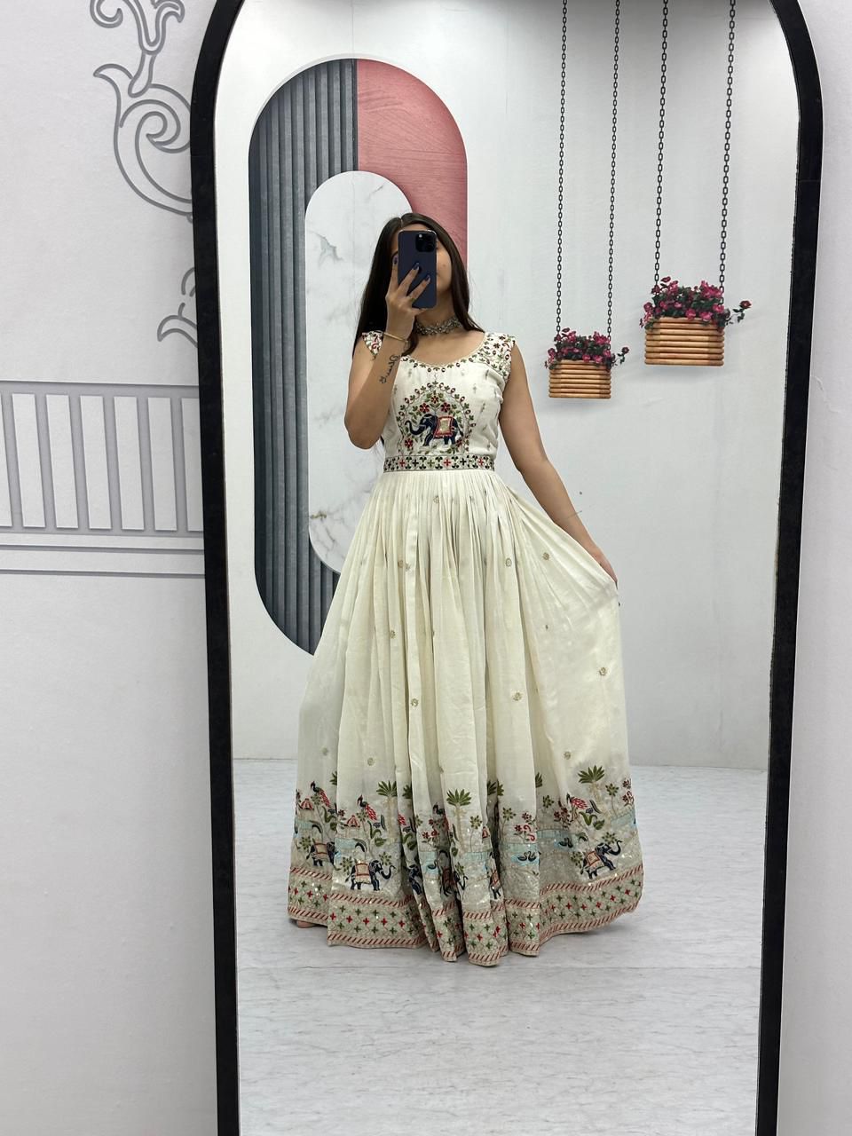 Embroidery Thread & Sequence Work Gown