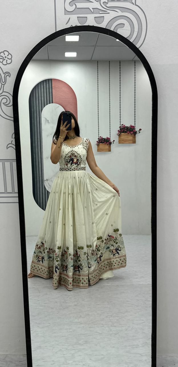Embroidery Thread & Sequence Work Gown